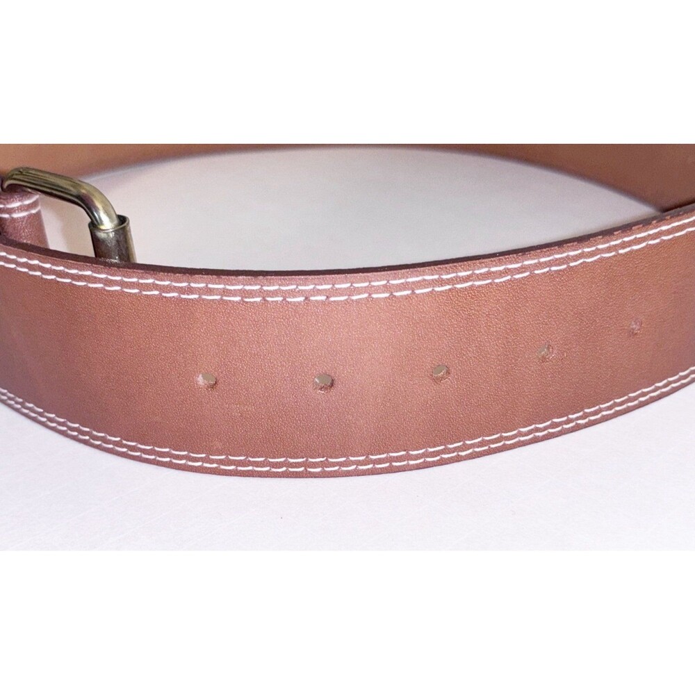 Linda Allard For Ellen Tracy size 6 Tan Leather Belt White Top Stitching - Picture 6 of 7